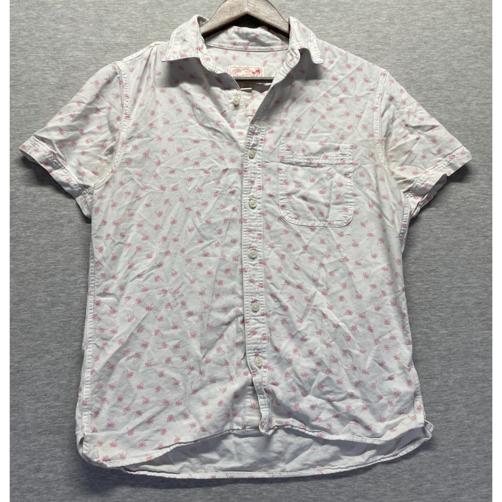 American Eagle Outfitters Shirt Mens S White All Over Pink Palm Tree Button Up